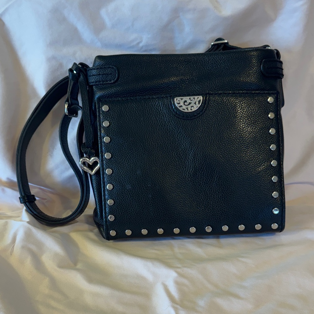 Brighton Black Leather Crossbody with Silver Studs